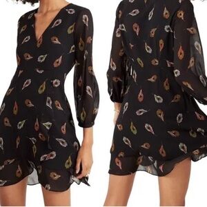 Madewell Black Mini Dress with Multicolor Feather Motif